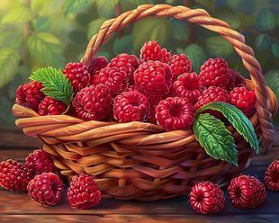 Алмазна мозаїка (вишивка) Кошик з малиною, 40&times;50 см, повна викладка, квадратні камені, на підрамнику AS45448П фото