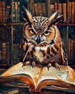 Алмазна мозаїка (вишивка) Сова з книгою, 40&times;50 см, повна викладка, квадратні камені, на підрамнику AS45449П фото
