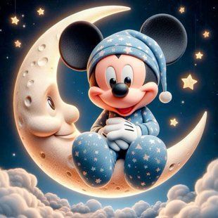 Алмазная мозаика (вышивка) Микки Маус на луне, 40х40см, полная выкладка, квадратные камни, без подрамника AS 44141 фото