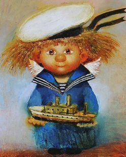 Алмазная мозаика (вышивка) "Маленький морячок-ангел", 40х50 см, полная выкладка, квадратные камни, без AS45274 фото