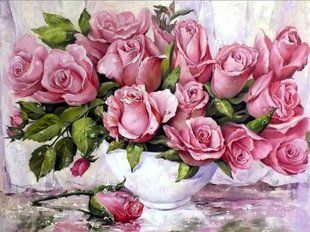 Алмазная мозаика (вышивка) Красивые розовые розы, 60х80см, полная выкладка, квадратные камни, без подрамника. AS60806 фото