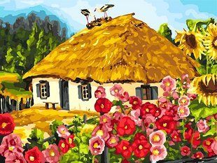 Алмазна мозаїка (вишивка) Українська хатинка, 30х40см, повна викладка, квадратні камені, без підрамника AS35138 фото