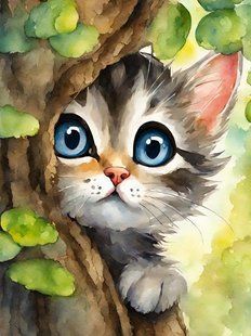 Алмазная мозаика (вышивка) Милый котенок, 30х40см, полная выкладка, квадратные камни, без подрамника AS 35285 фото