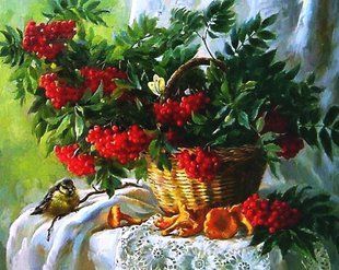 Алмазна мозаїка (вишивка) Грони горобини, 40х50см, повна викладка, квадратні камені, на підрамнику AS45113п фото