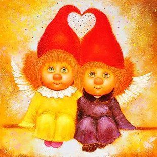 Алмазна мозаїка (вишивка) Руді янголи кохання, 50х50см, повна викладка, квадратні камені, без підрамника. AS5517 фото