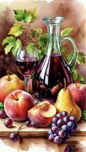 Алмазна мозаїка (вишивка) Вино та фрукти, 40&times;70 см, повна викладка, квадратні камені, на підрамнику AS407086П фото