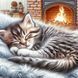 Алмазная мозаика (вышивка) Котик у камина 40х40, полная выкладка, квадратные камни, без подрамника AS 44124 фото 1