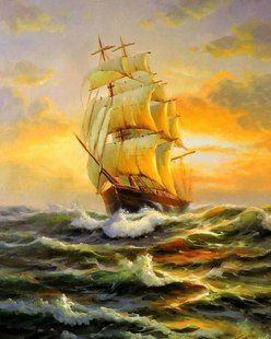 Алмазная мозаика (вышивка) Корабль в море, 40х50 см, полная выкладка, квадратные камни, без подрамника AS4532 фото