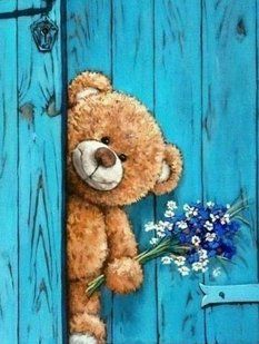 Алмазная мозаика (вышивка) Медвежонок с цветами, 30х40 см, полная выкладка, квадратные камни, без подрамника AS3493 фото
